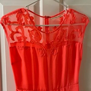 Coral jumpsuit size small with lace front & back